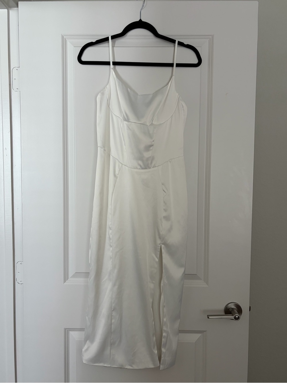 White Satin Slip Dress with Front Slit